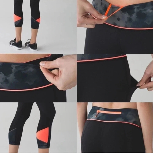 Lululemon Pace Rival Crop 22” Black Blooming Pixie Slate Coral Size 2 - Picture 2 of 10